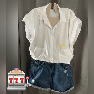 Lightweight casual white blouse Rouge Collection sixe 1X is adjustable.
